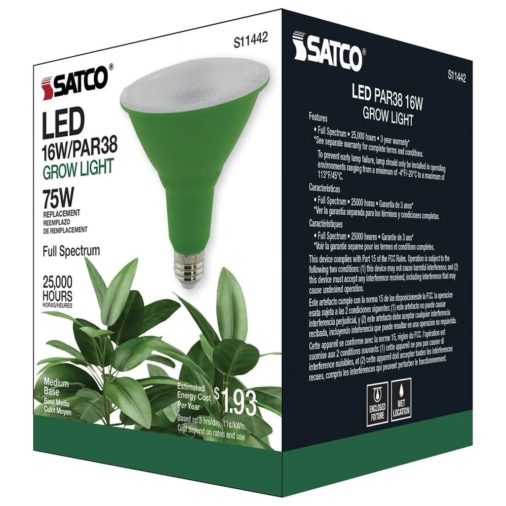 16W - PAR38 LED - Full Spectrum Plant Grow Lamp - Medium Base - 120V