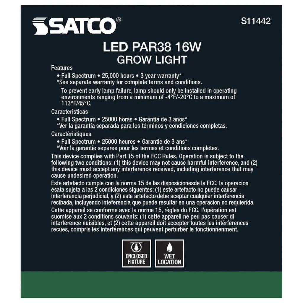 16W - PAR38 LED - Full Spectrum Plant Grow Lamp - Medium Base - 120V