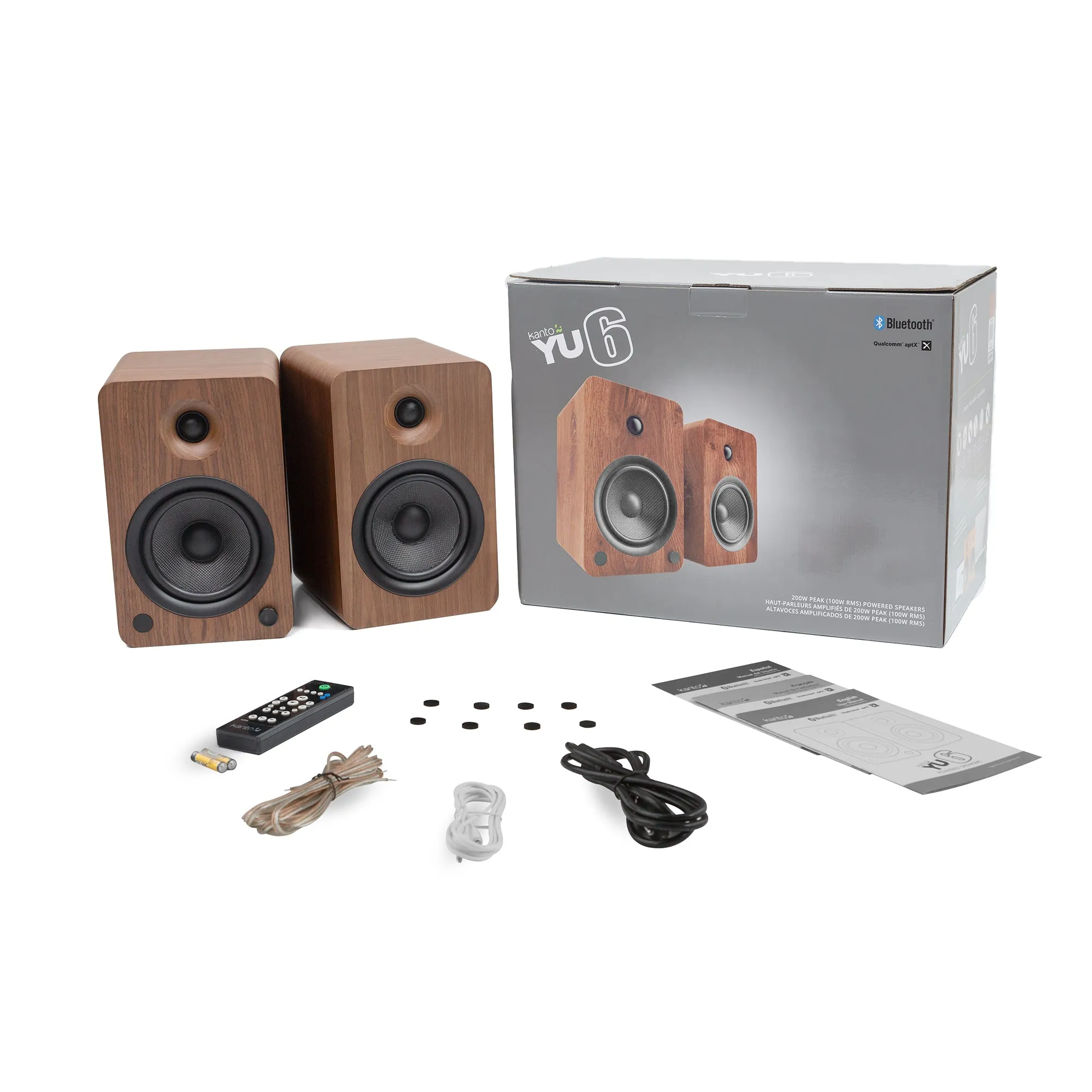 200W Bluetooth Bookshelf Speakers, 5.25" Kevlar Drivers, Phono Preamp   Stands - Kanto YU6