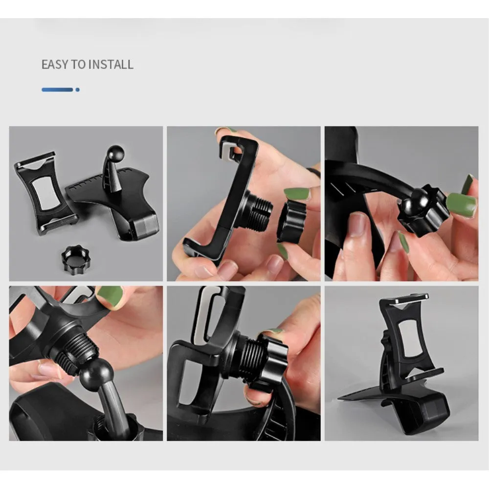 3 in 1 Car GPS Smartphone Holder: Dashboard / Visor Clamp   AC Grid Clip for Huawei Y6 II Compact Dual - Black