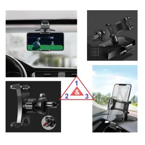 3 in 1 Car GPS Smartphone Holder: Dashboard / Visor Clamp   AC Grid Clip for Sony Xperia J1 Compact - Black
