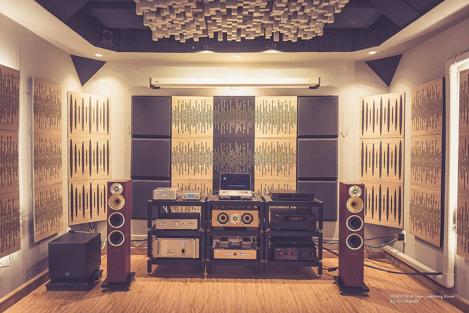 (4 Pack) Sound Absorption-Diffuse Acoustic Panel «Wave» for rec.studio | Wood laminated: (Sonoma)