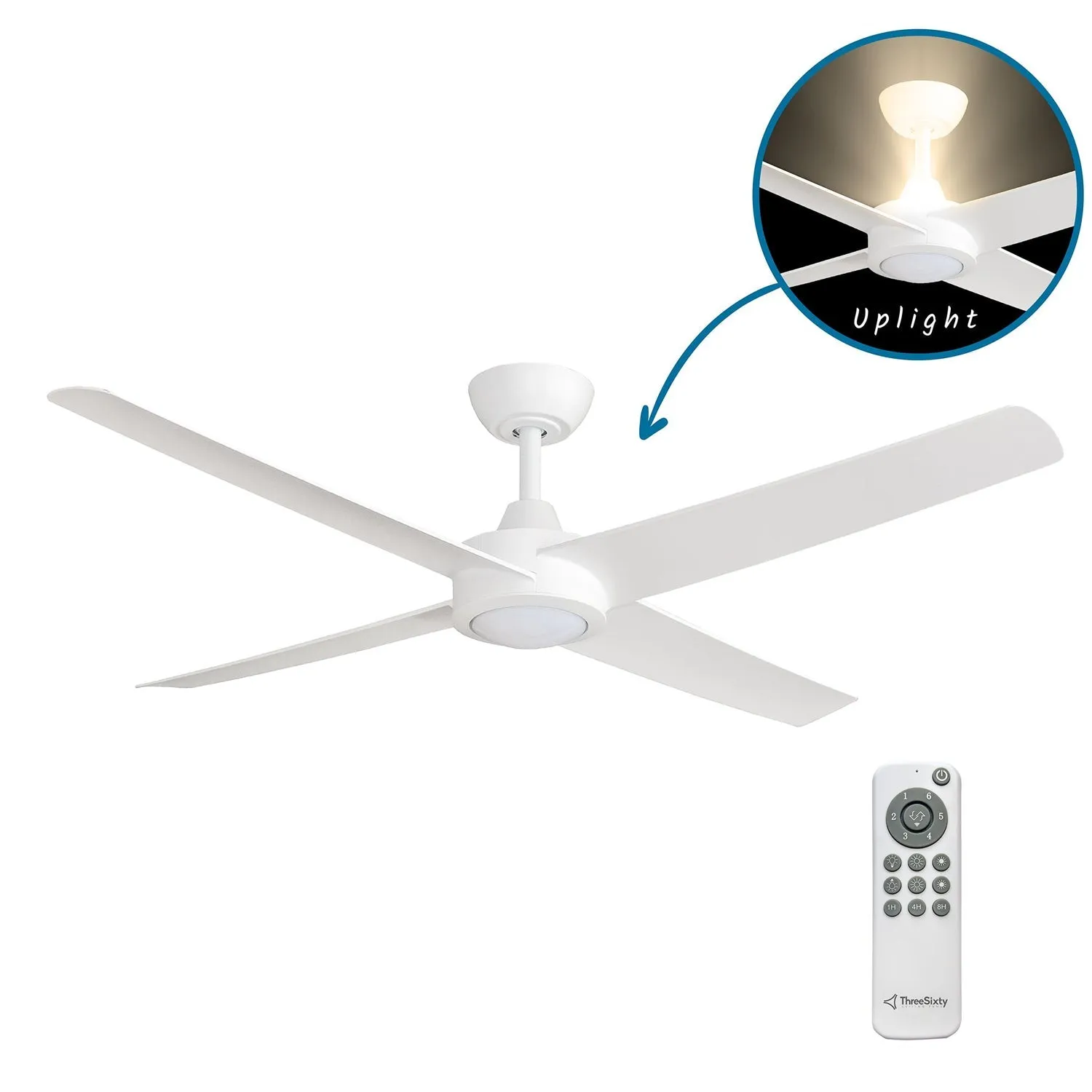 52" Ambience DC Ceiling Fan Black, White with Light AMB52XXLED 360 innovations