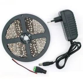 5M SMD 2835 300 LED Strip Light White/Warm White Flexible   Power Supply   Connector DC 12V