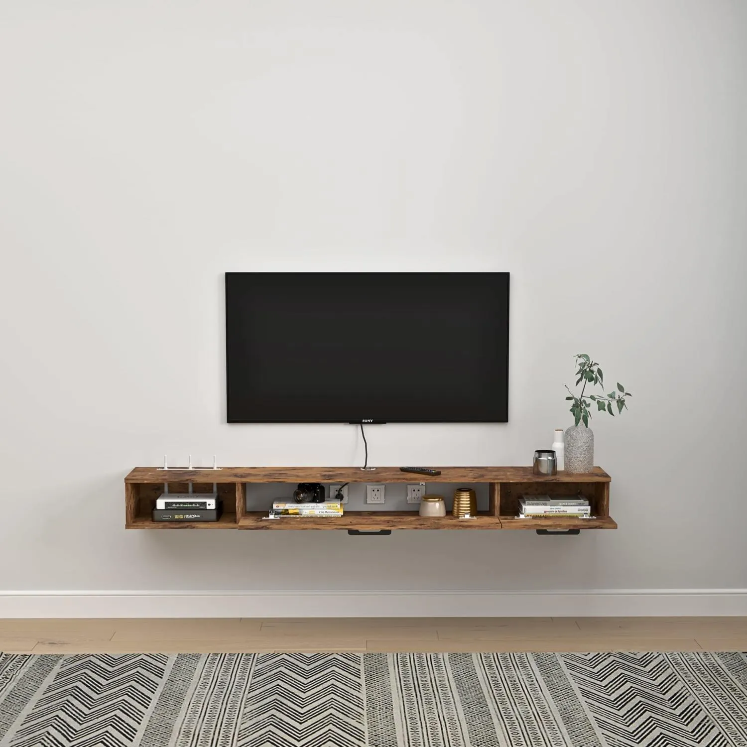 78" Rustica Floating TV Stand, Dark Brown