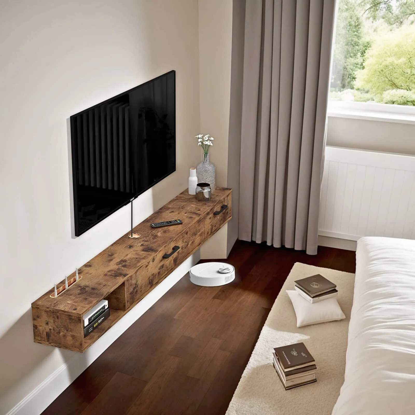 78" Rustica Floating TV Stand, Dark Brown
