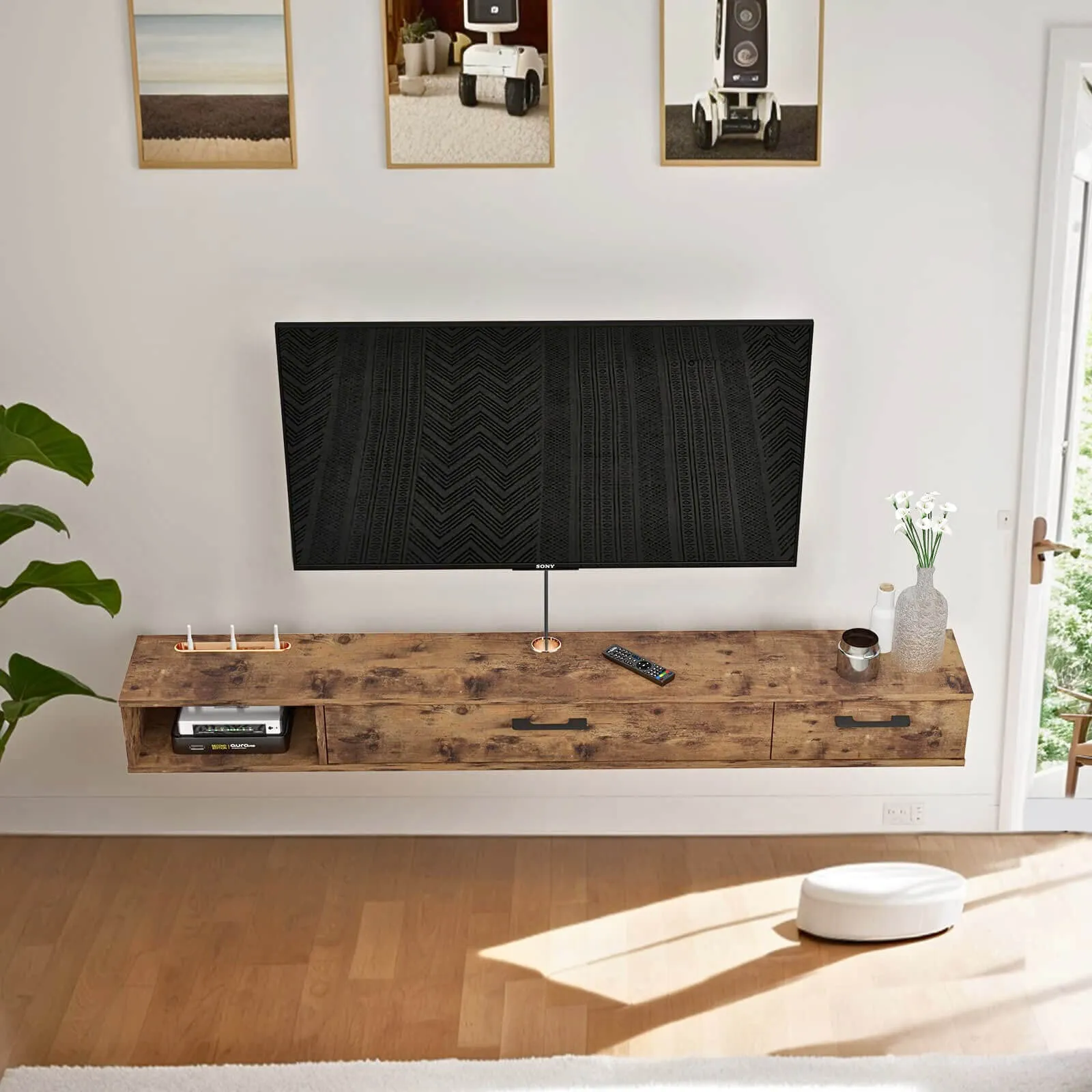 78" Rustica Floating TV Stand, Dark Brown