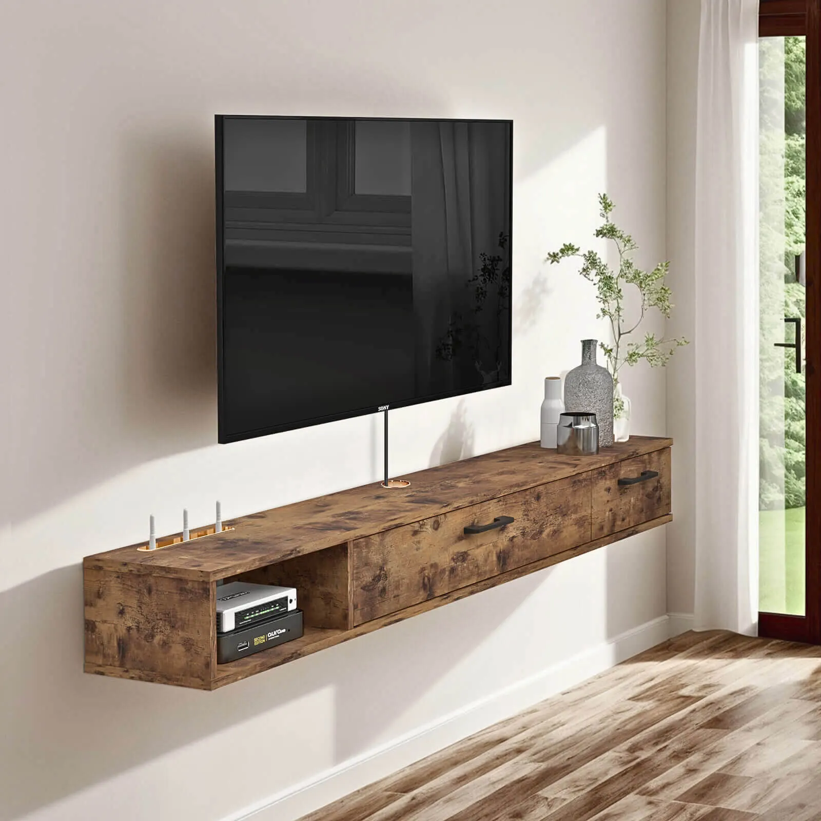 78" Rustica Floating TV Stand, Dark Brown