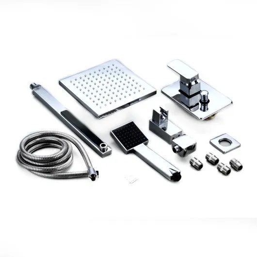 8" LED Rainfall Shower head Arm Control Valve Handspray Shower Faucet Set