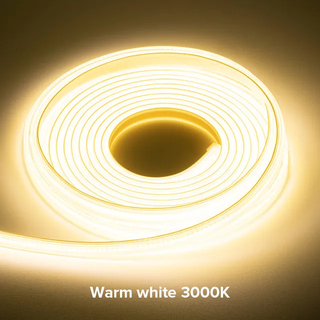 AC220V FCOB LED Light Strip Cold Nature Warm White High Brightness Density 288 420 Leds Safety Flexible IP65