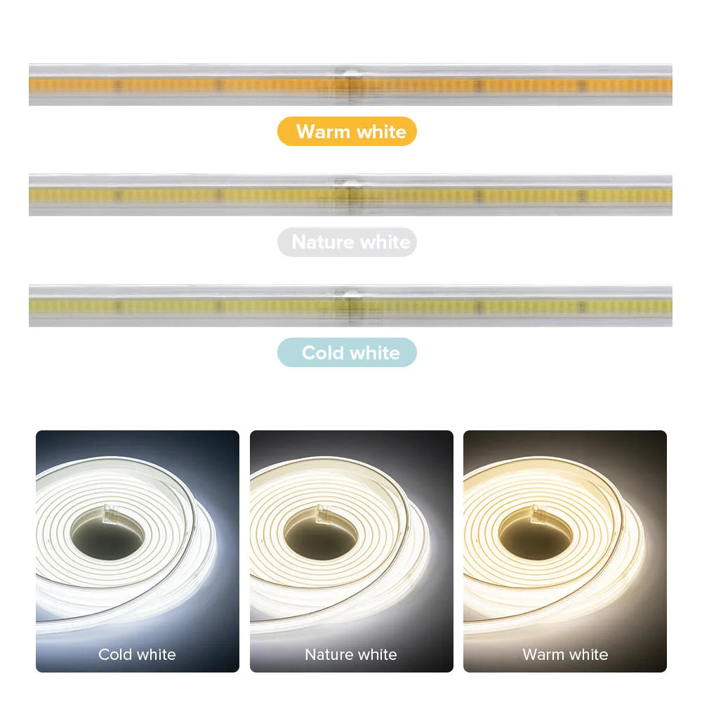AC220V FCOB LED Light Strip Cold Nature Warm White High Brightness Density 288 420 Leds Safety Flexible IP65