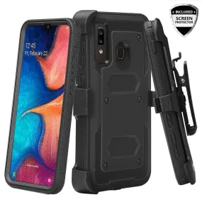 Alcatel 3V (2019) Case, Triple Protection 3-1 w/ Built in Screen Protector Heavy Duty Holster Shell Combo Clip Cover - Black