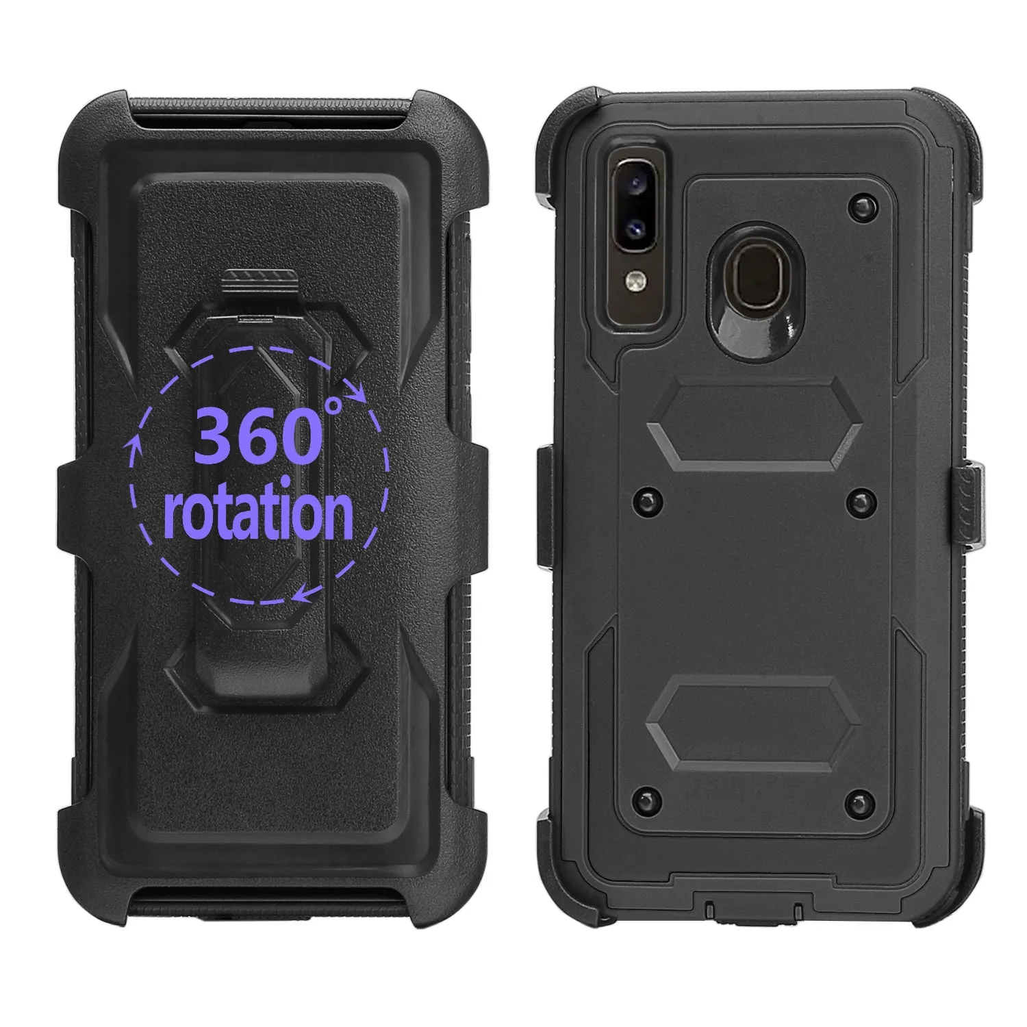 Alcatel 3V (2019) Case, Triple Protection 3-1 w/ Built in Screen Protector Heavy Duty Holster Shell Combo Clip Cover - Black