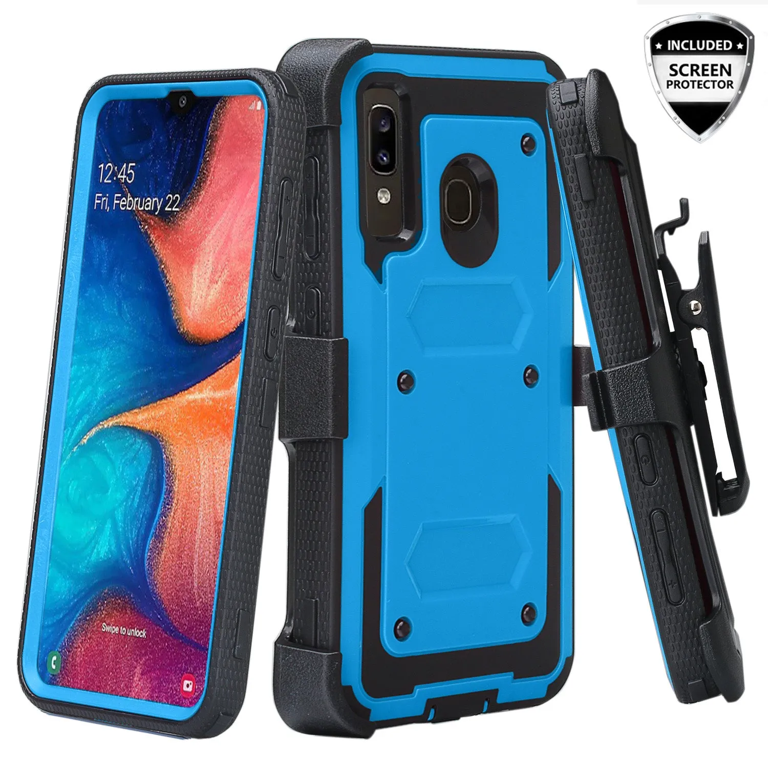 Alcatel 3V (2019) Case, Triple Protection 3-1 w/ Built in Screen Protector Heavy Duty Holster Shell Combo Clip Cover - Blue