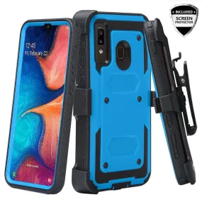 Alcatel 3V (2019) Case, Triple Protection 3-1 w/ Built in Screen Protector Heavy Duty Holster Shell Combo Clip Cover - Blue