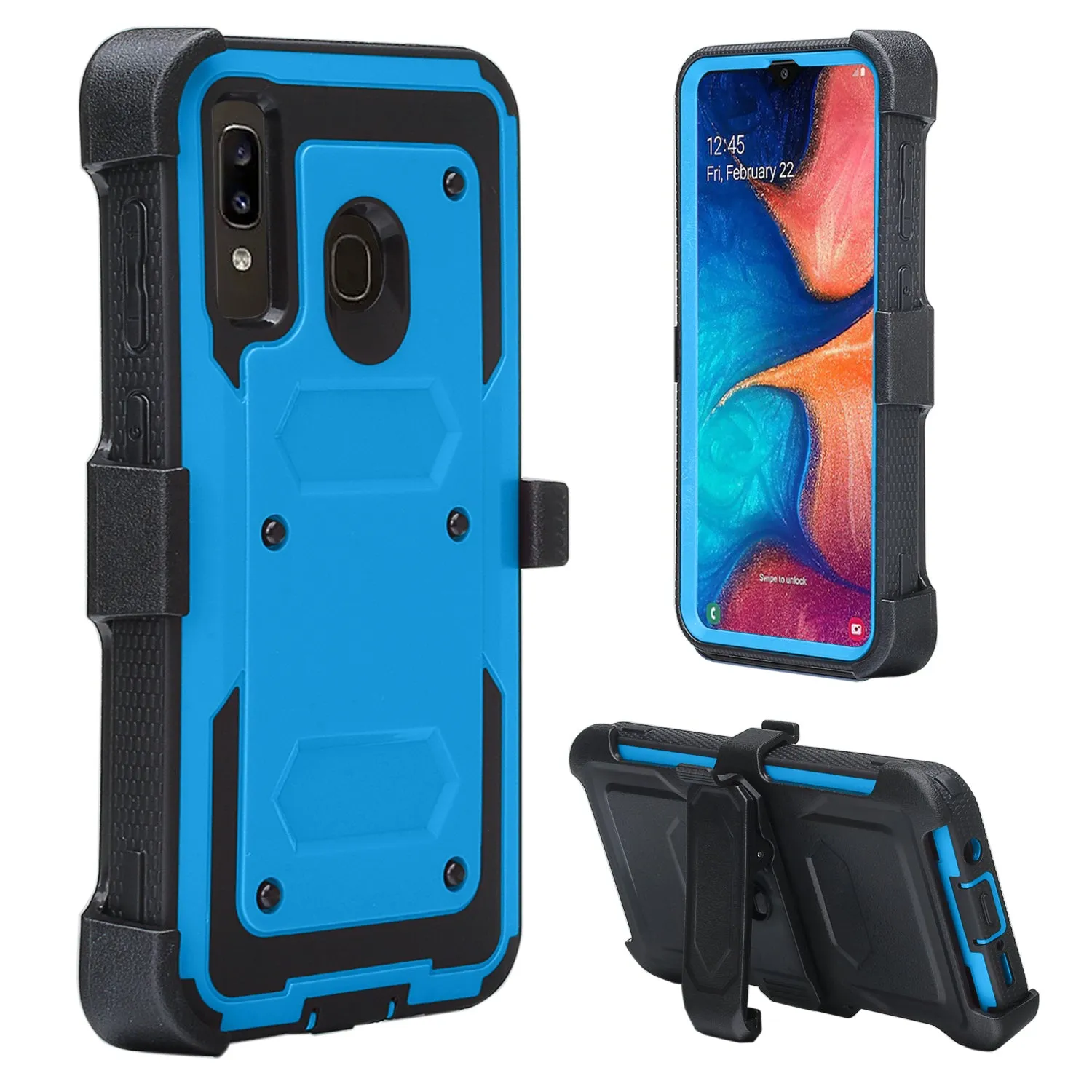 Alcatel 3V (2019) Case, Triple Protection 3-1 w/ Built in Screen Protector Heavy Duty Holster Shell Combo Clip Cover - Blue