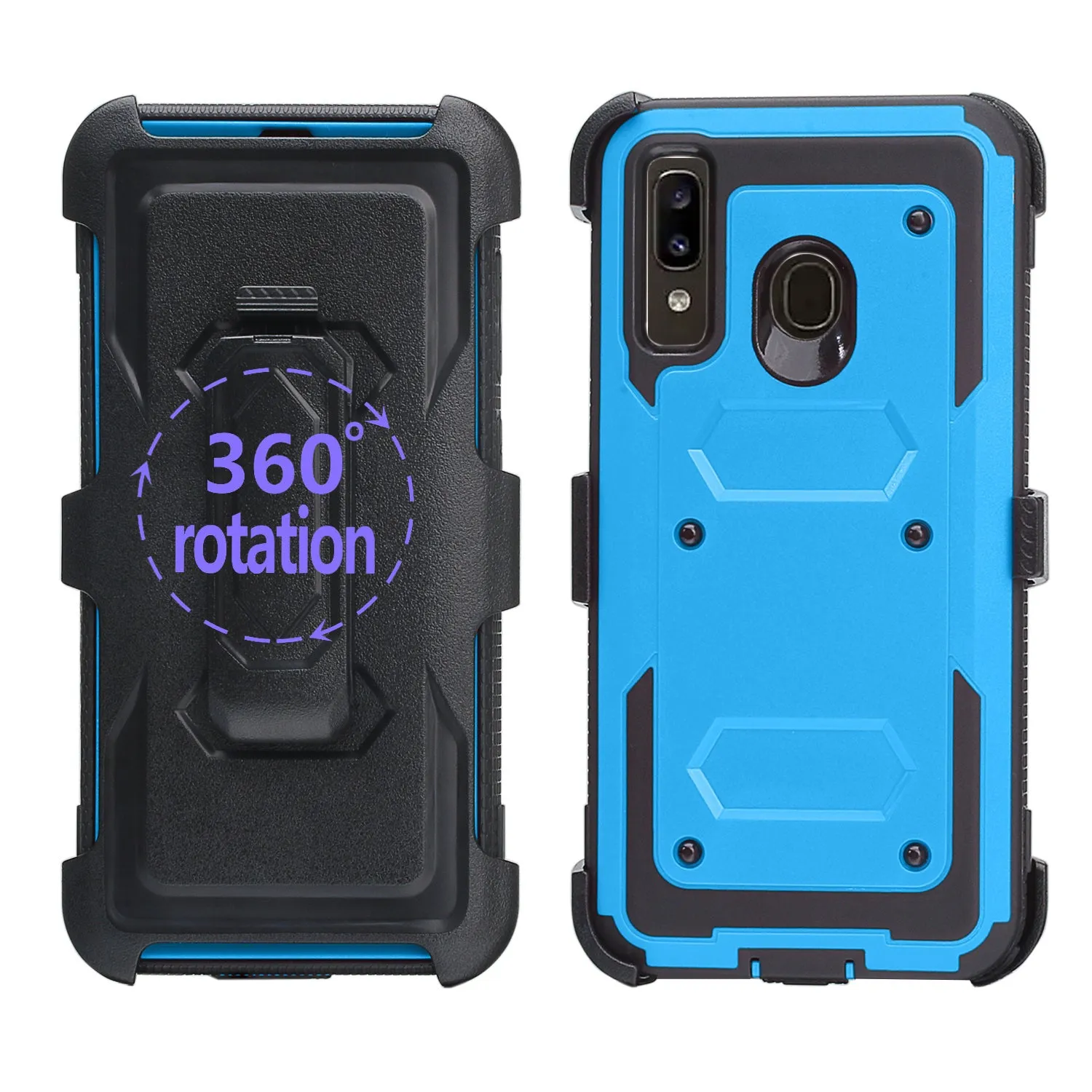 Alcatel 3V (2019) Case, Triple Protection 3-1 w/ Built in Screen Protector Heavy Duty Holster Shell Combo Clip Cover - Blue