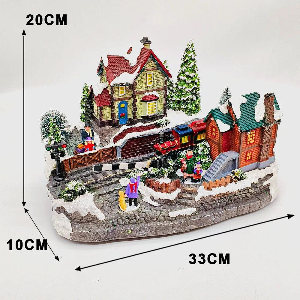 Animated Christmas Village with Train Station Musical Light-up Snowy Scene