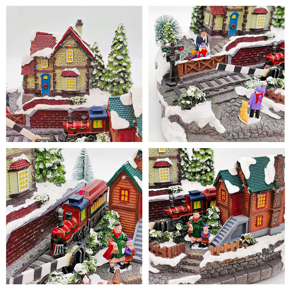 Animated Christmas Village with Train Station Musical Light-up Snowy Scene
