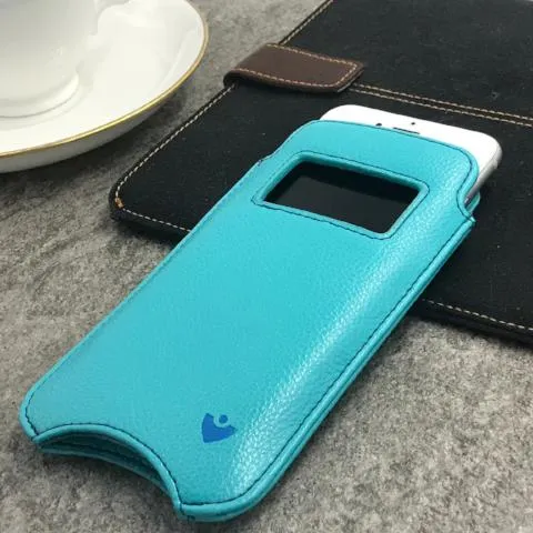 Apple iPhone 13 Pro Max Wallet Case in Teal Blue Vegan Leather | Screen Cleaning Sanitizing Lining | Smart Window