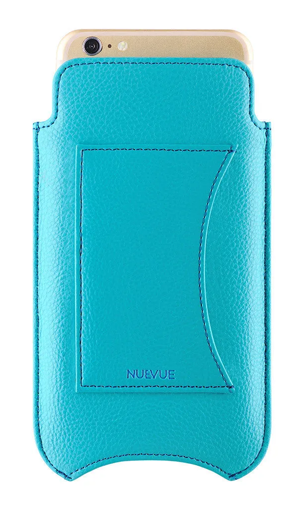 Apple iPhone 13 Pro Max Wallet Case in Teal Blue Vegan Leather | Screen Cleaning Sanitizing Lining | Smart Window