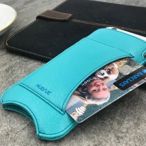 Apple iPhone 13 Pro Max Wallet Case in Teal Blue Vegan Leather | Screen Cleaning Sanitizing Lining | Smart Window