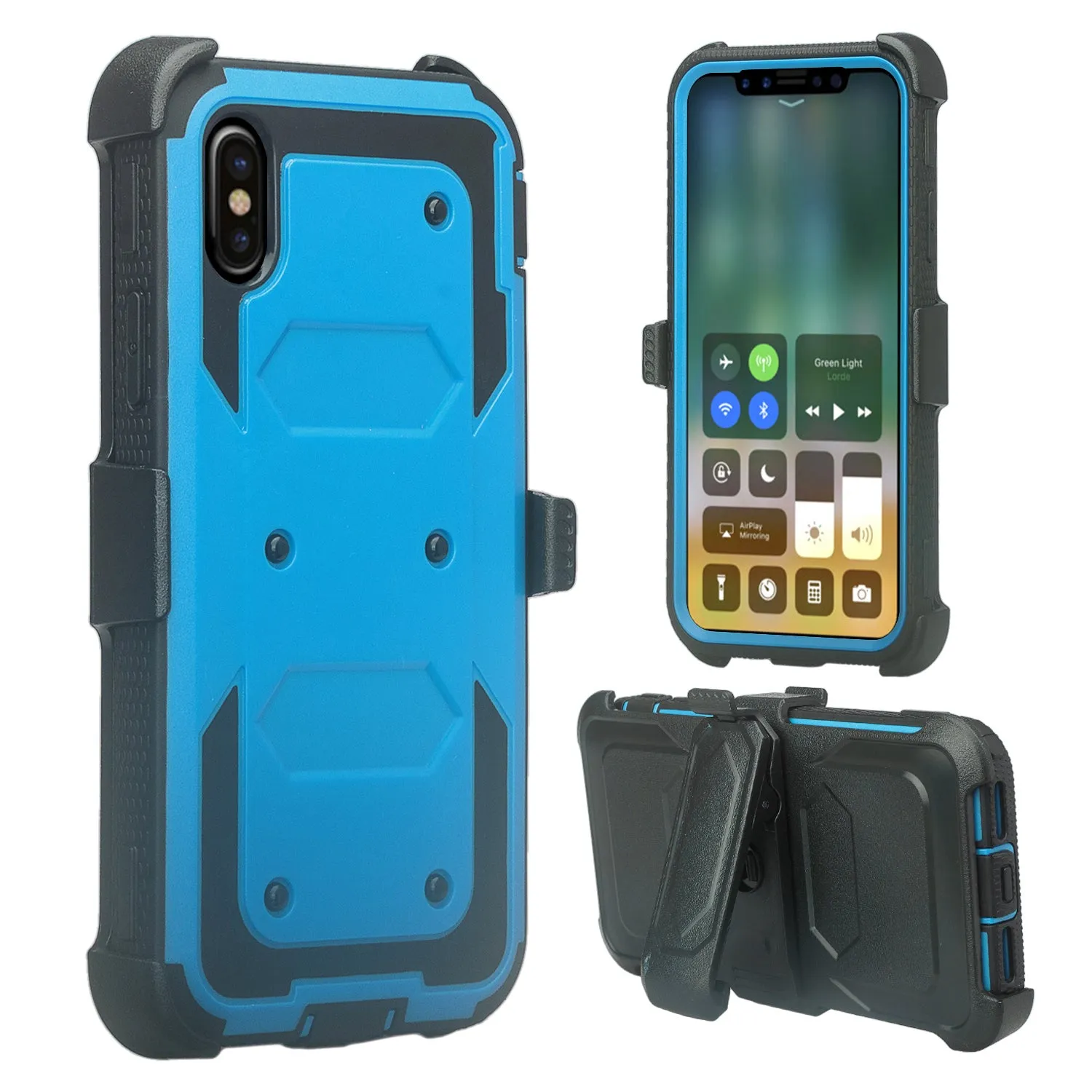 Apple iPhone X | iPhone Ten Case,  Triple Protection 3-1 w/ Built in Screen Protector Heavy Duty Holster Shell Combo Case - Blue