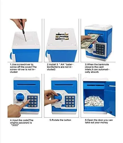 Battery Operated Mini ATM Safe Kids Piggy Saving ATM Bank with Electronic Lock Coin Bank Cash Deposit ATM for Kids