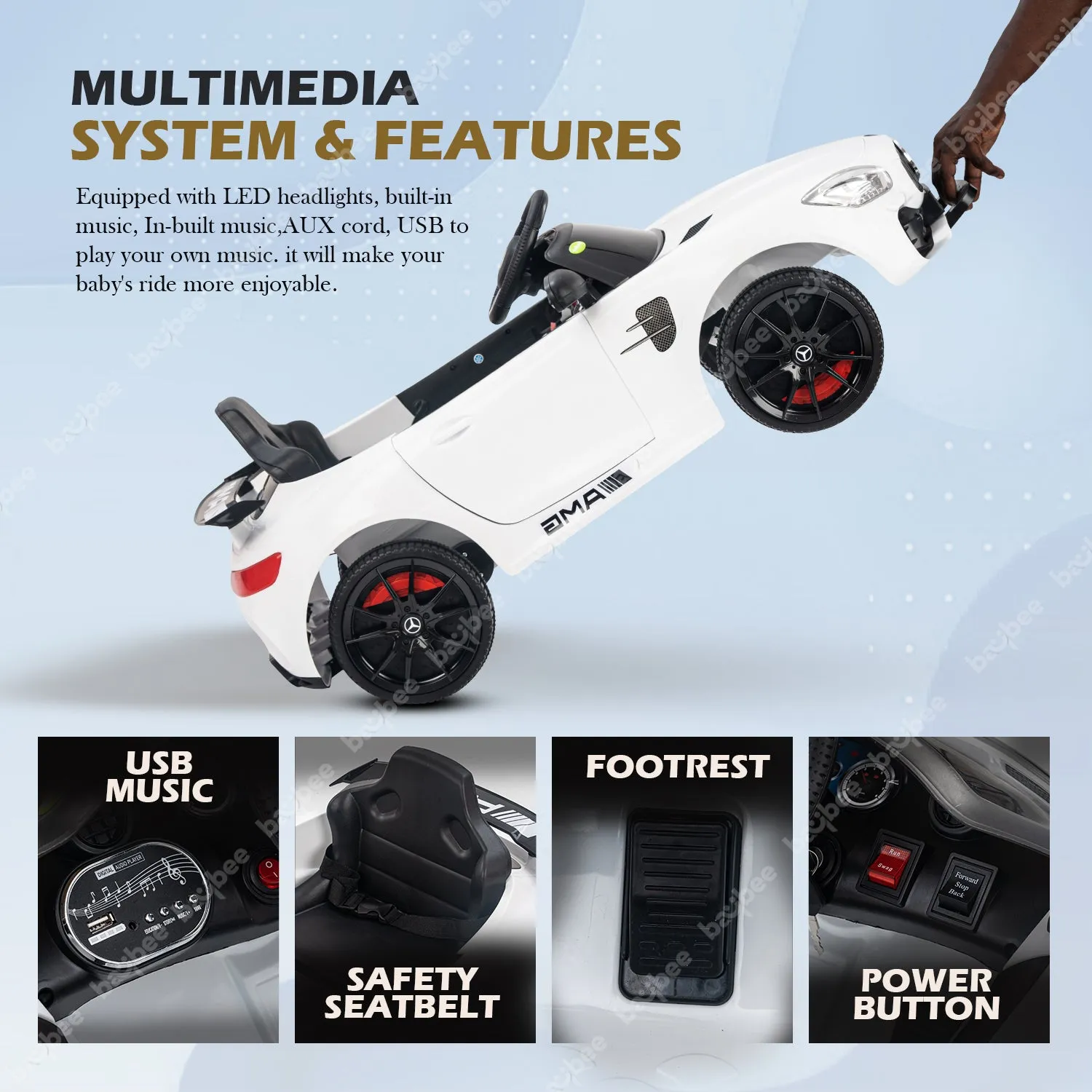 Baybee Mini Mercedes Benz Electric Ride on Car,12V Battery, Music, Lights Racing Car for Boys & Girls (3 to 5 Years)