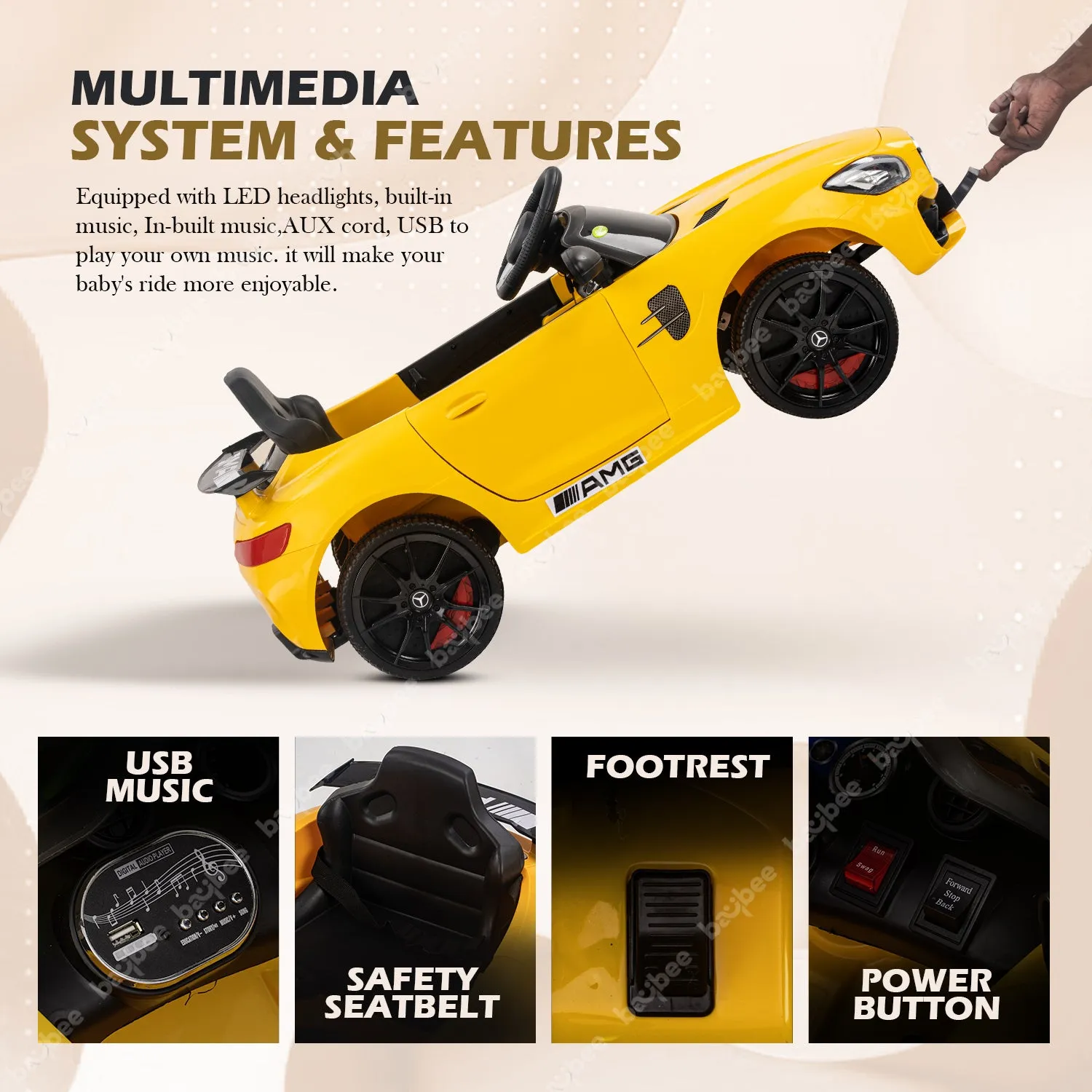 Baybee Mini Mercedes Benz Electric Ride on Car,12V Battery, Music, Lights Racing Car for Boys & Girls (3 to 5 Years)