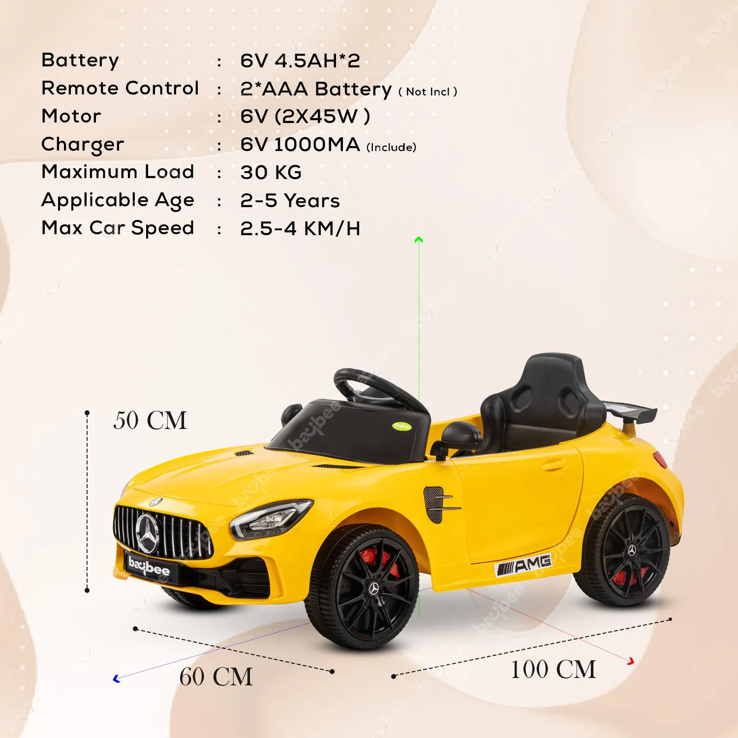 Baybee Mini Mercedes Benz Electric Ride on Car,12V Battery, Music, Lights Racing Car for Boys & Girls (3 to 5 Years)
