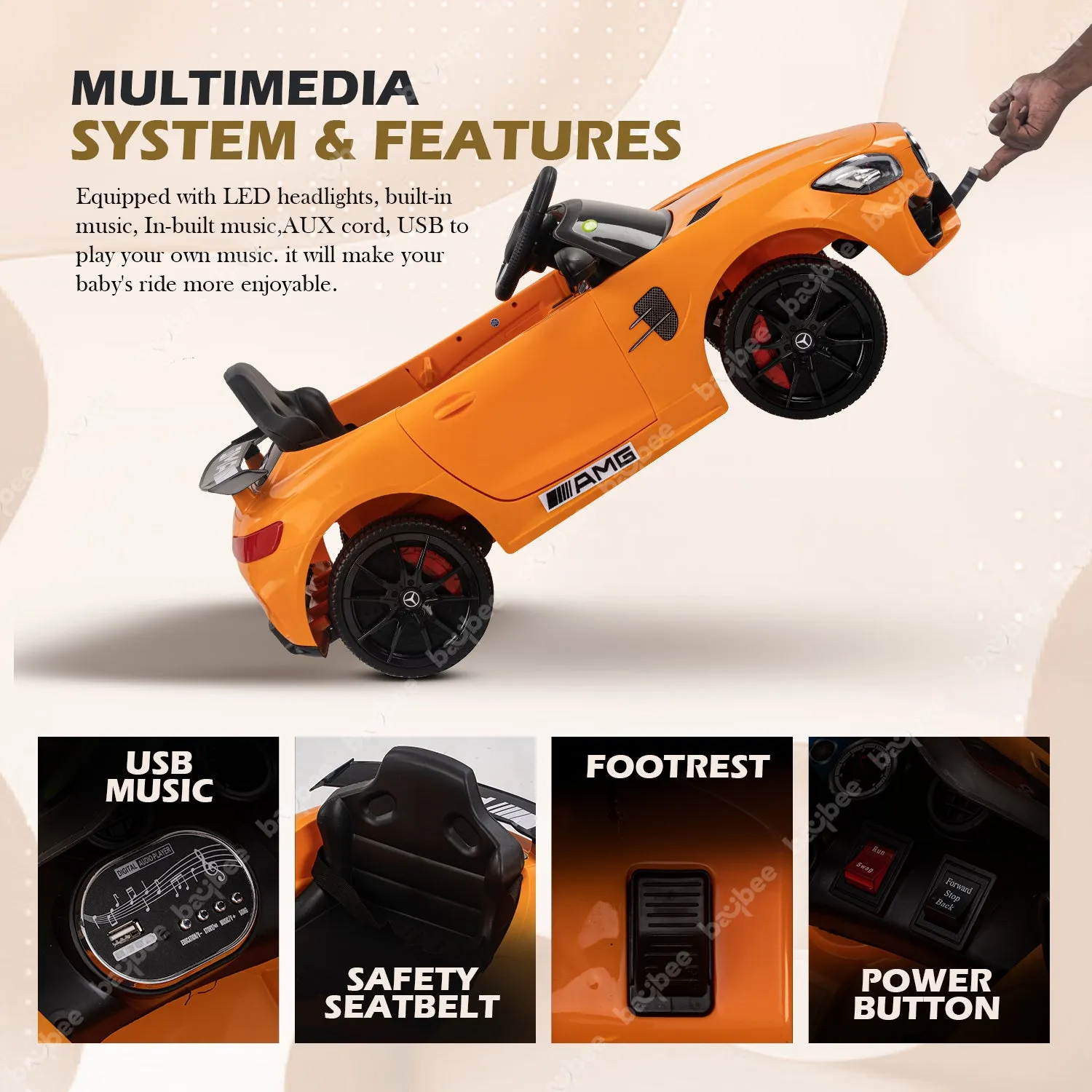 Baybee Mini Mercedes Benz Electric Ride on Car,12V Battery, Music, Lights Racing Car for Boys & Girls (3 to 5 Years)