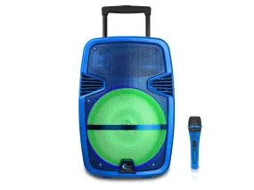 Blue 10" Rechargeable Bluetooth LED Loudspeaker with USB / SD Card Inputs & Microphone