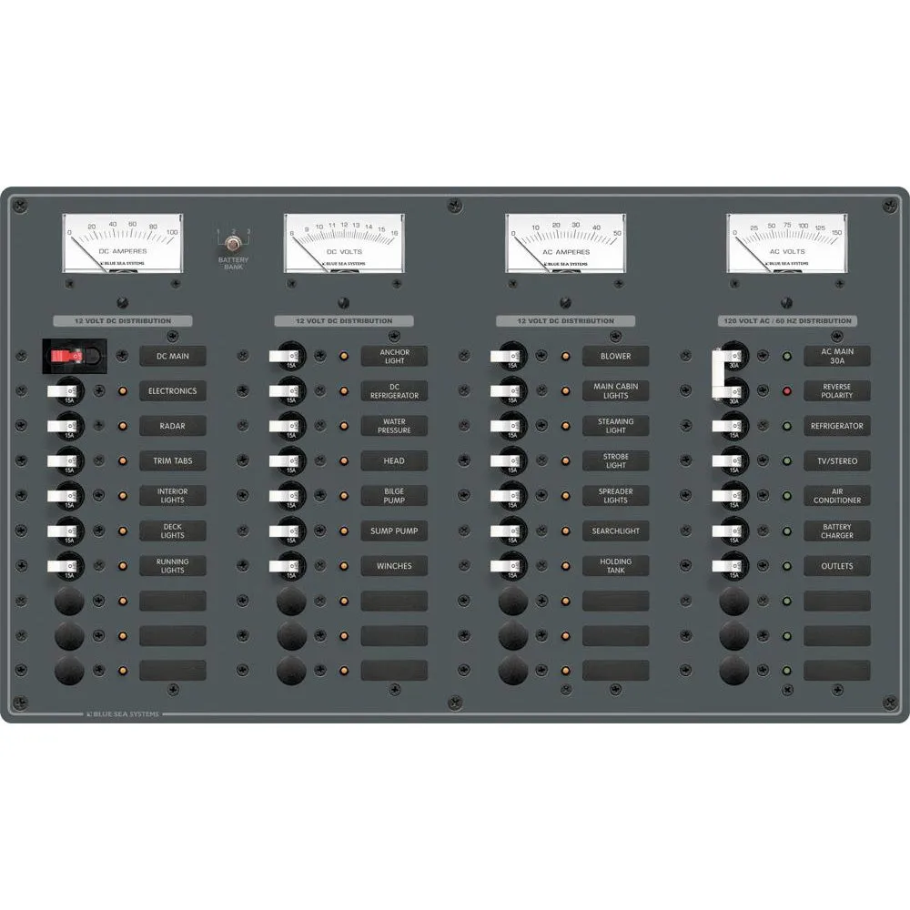 Blue Sea 8095 AC Main  8 Positions / DC Main  29 Positions Toggle Circuit Breaker Panel   (White Switches) [8095]