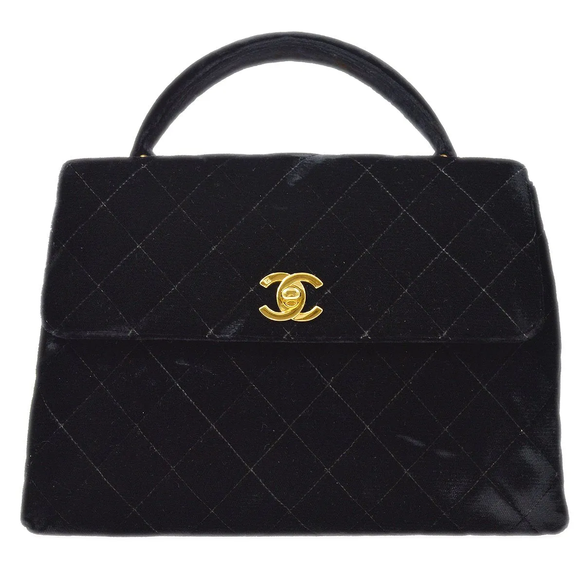 CHANEL 1996-1997 Black Velvet Quilted Kelly 25 10343