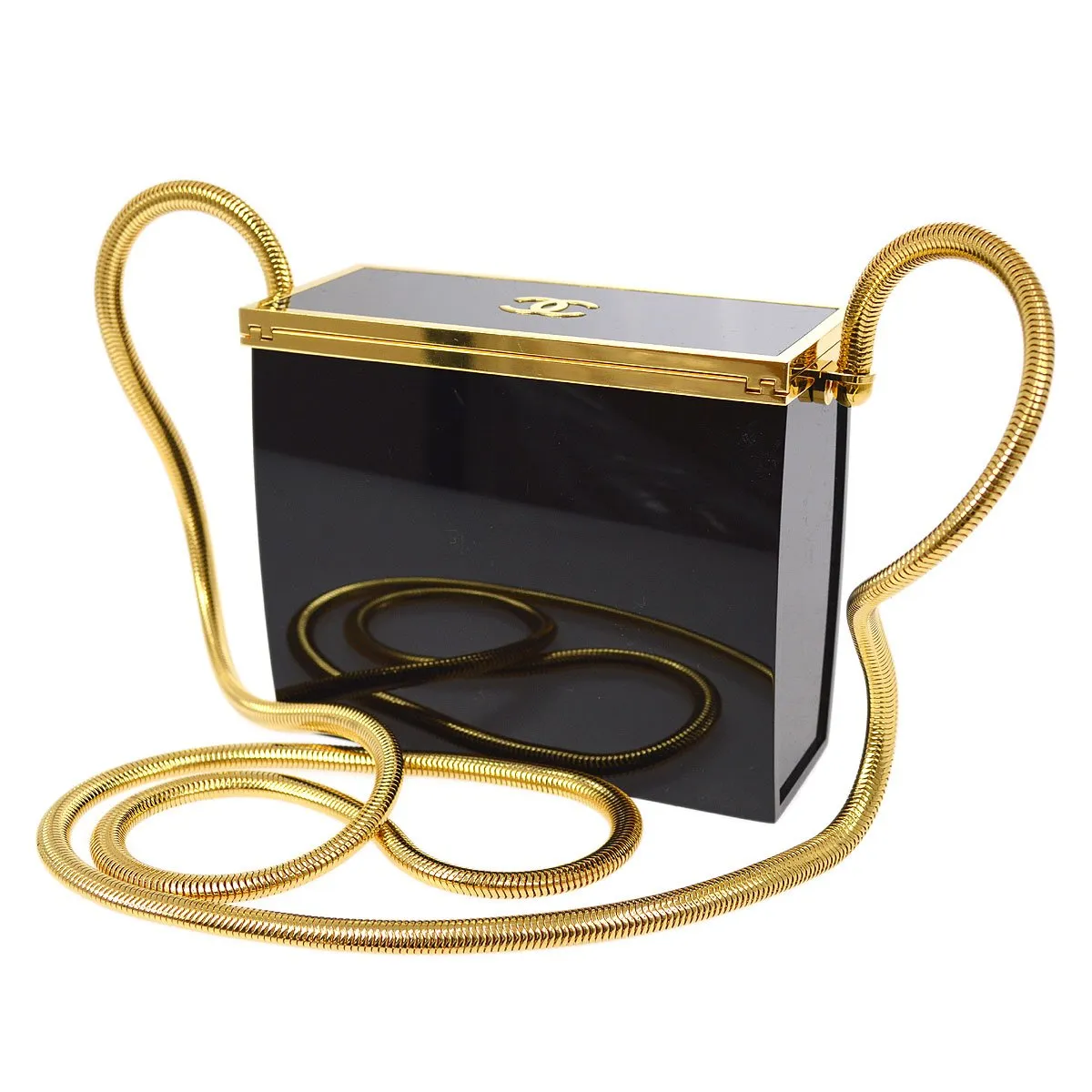 CHANEL 1997 Shoulder Bag Box Black Plastic ao33355