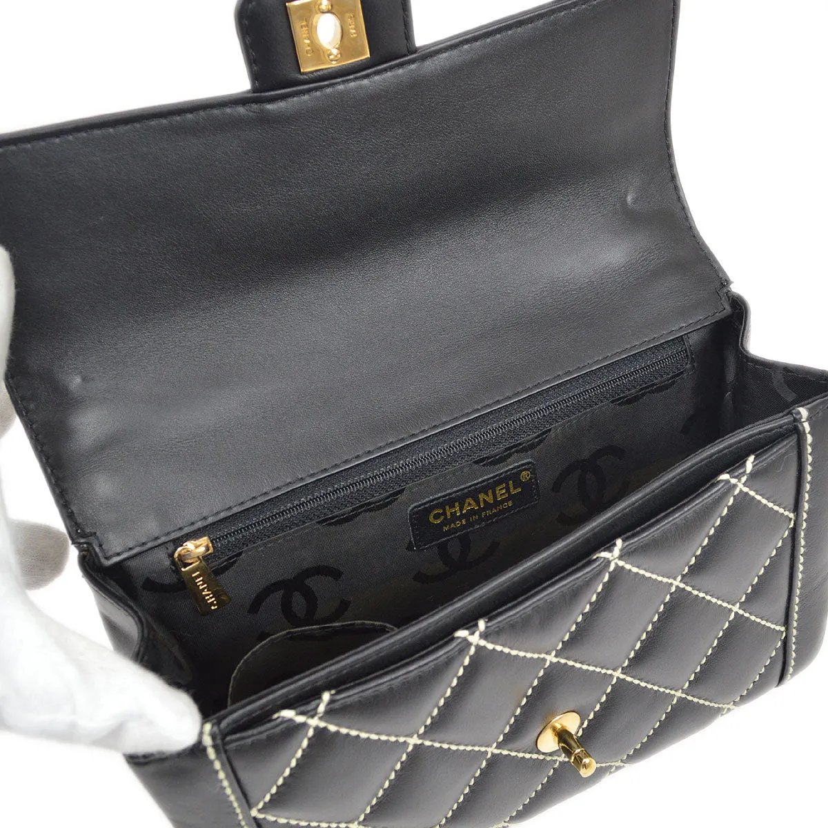 CHANEL 2004-2005 Black Calfskin Wild Stitch Handbag 75387