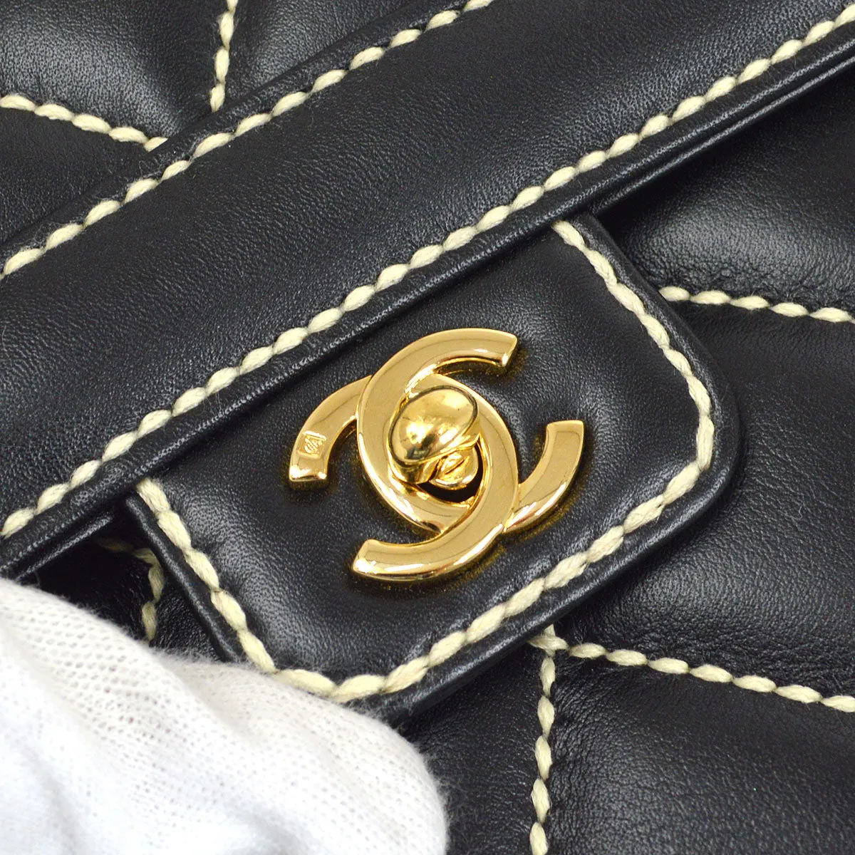 CHANEL 2004-2005 Black Calfskin Wild Stitch Handbag 75387