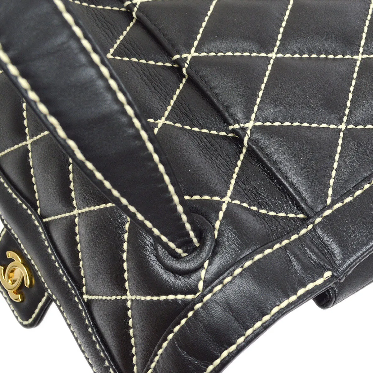 CHANEL 2004-2005 Black Calfskin Wild Stitch Handbag 75387