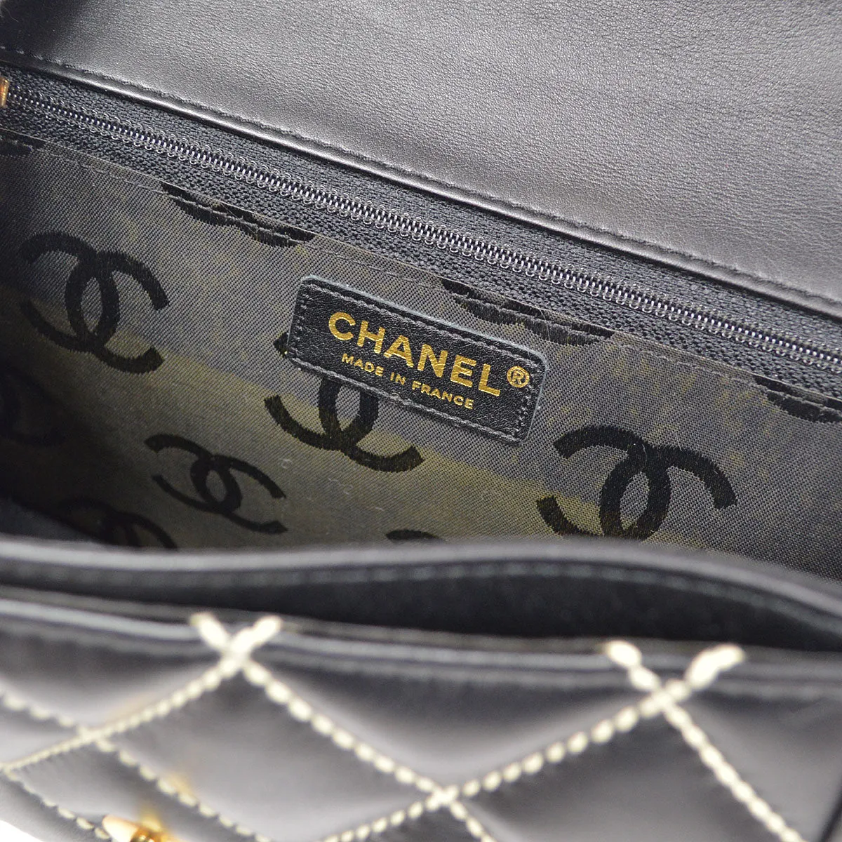 CHANEL 2004-2005 Black Calfskin Wild Stitch Handbag 75387