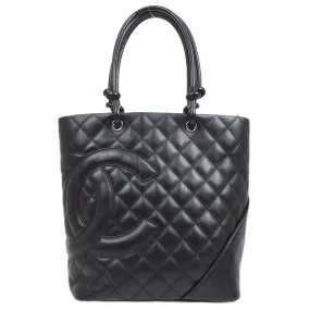 CHANEL 2004-2005 Cambon Ligne Tote Bag Black Calfskin 54803