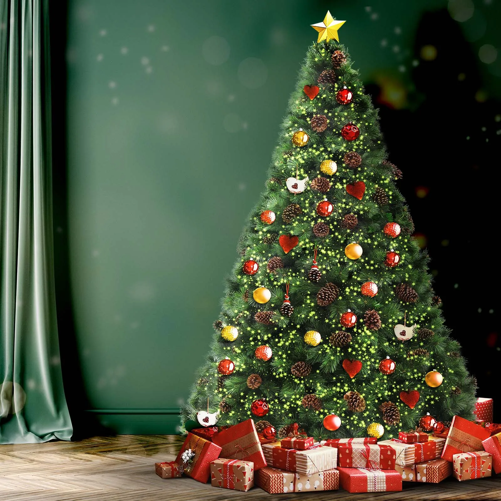 Christmas Tree Xmas Decorations Pine Cones 1.8M 6FT Home Decor Green 1100 tips