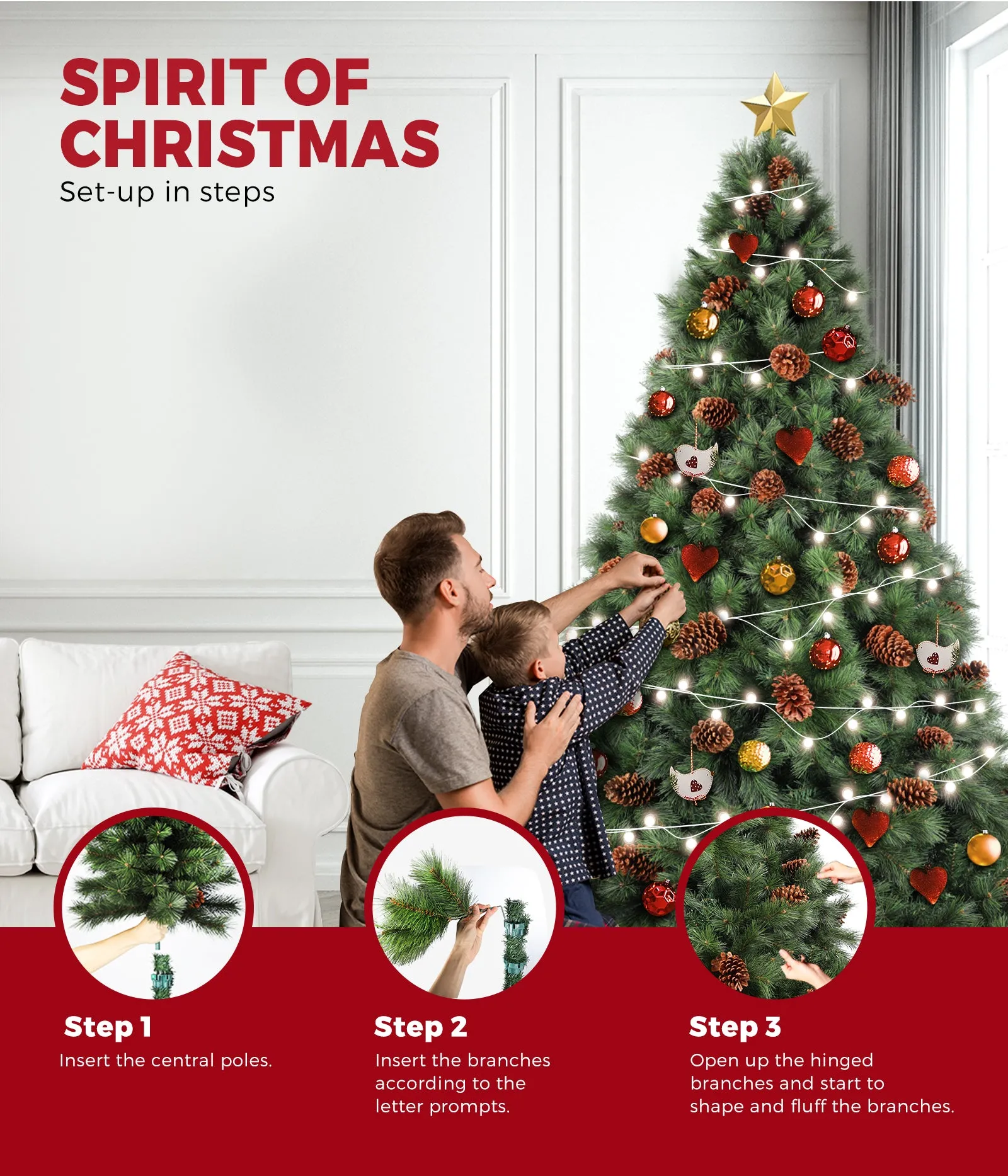 Christmas Tree Xmas Decorations Pine Cones 1.8M 6FT Home Decor Green 1100 tips