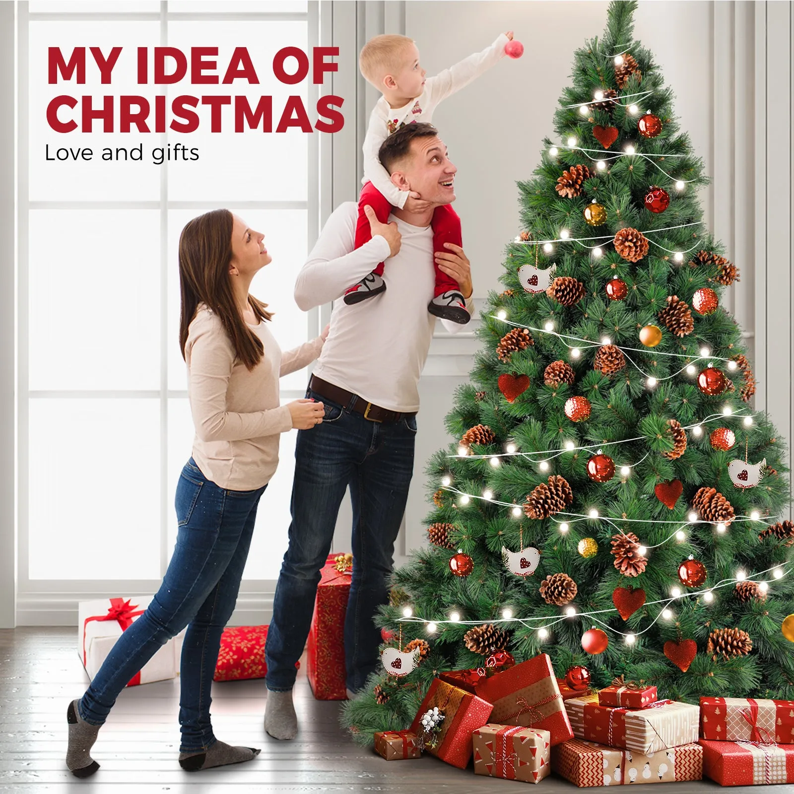 Christmas Tree Xmas Decorations Pine Cones 1.8M 6FT Home Decor Green 1100 tips