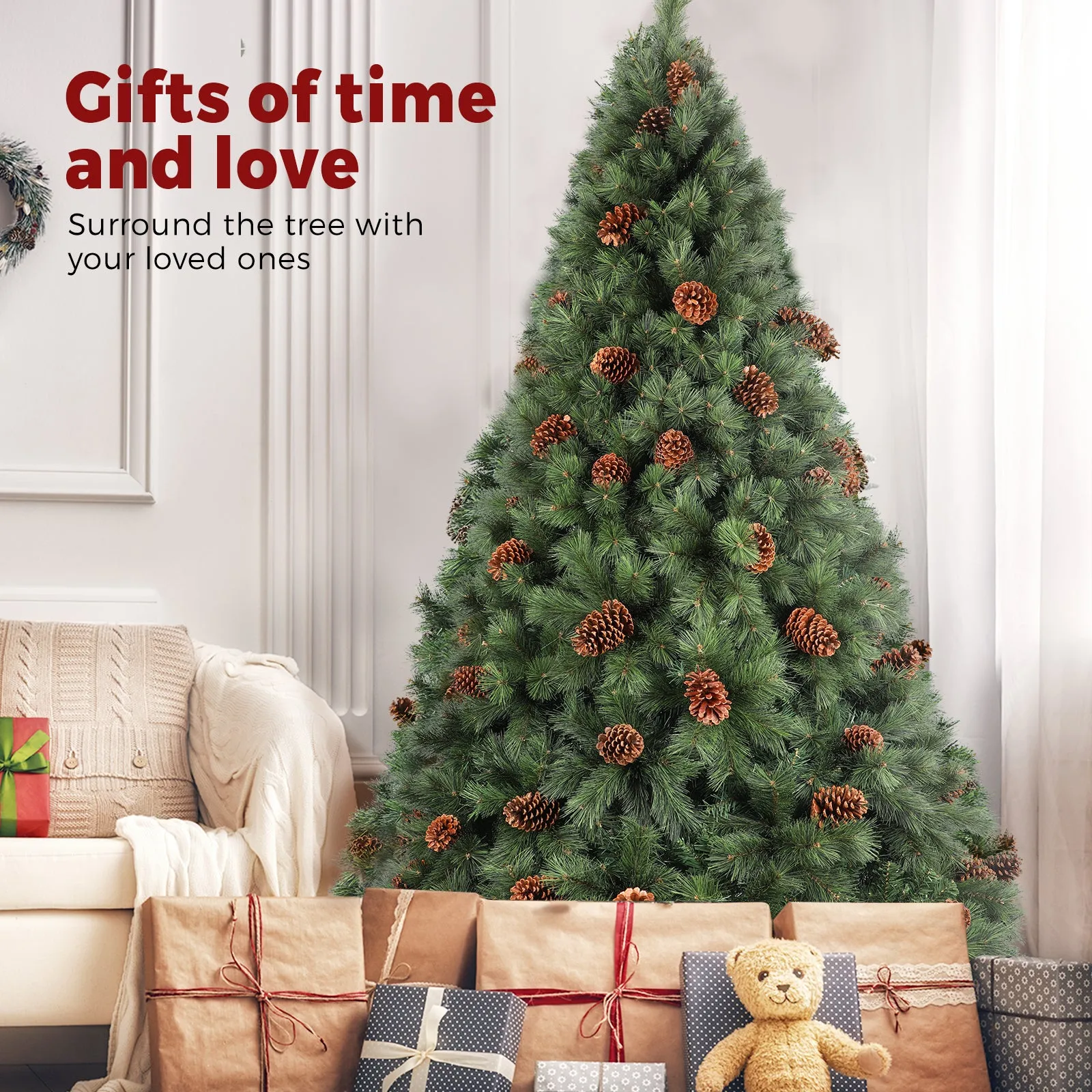 Christmas Tree Xmas Decorations Pine Cones 1.8M 6FT Home Decor Green 1100 tips