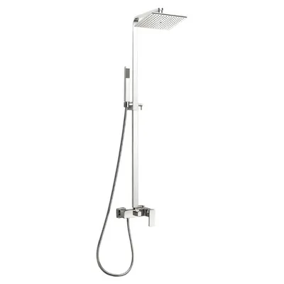 Cube Chrome Thermostatic Shower Column w/ Diverter and Shower Head