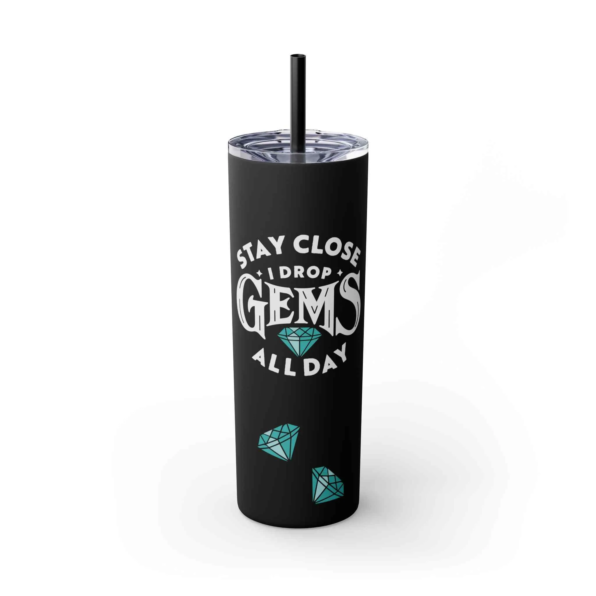Dropping Gems Skinny Tumbler with Straw, 20oz