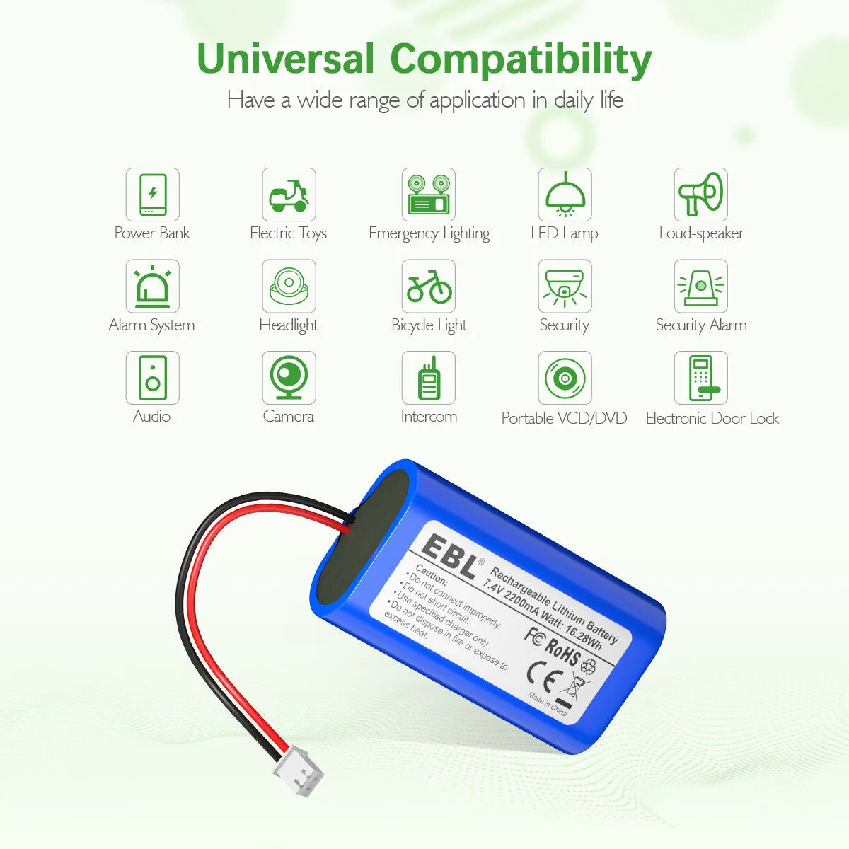 EBL 7.4V 2200mAh Lithium Rechargeable Battery for Electronics Toys