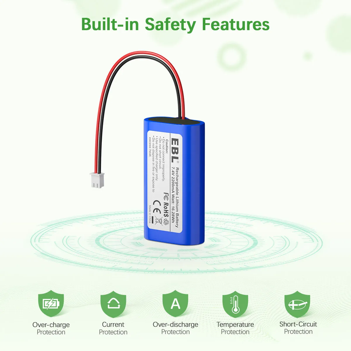EBL 7.4V 2200mAh Lithium Rechargeable Battery for Electronics Toys
