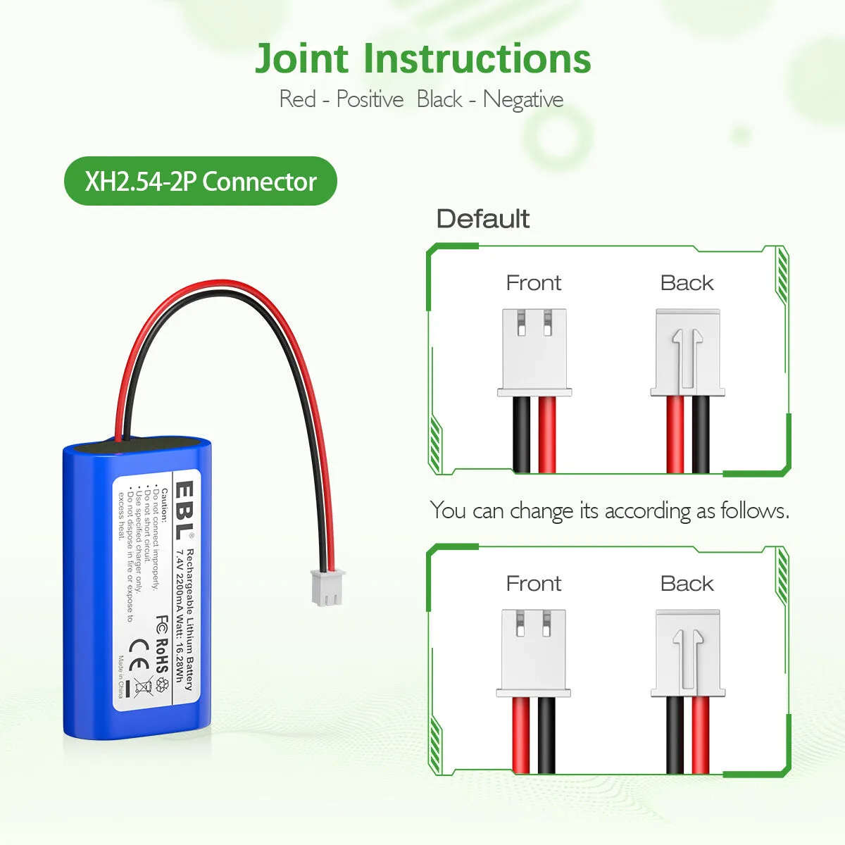 EBL 7.4V 2200mAh Lithium Rechargeable Battery for Electronics Toys